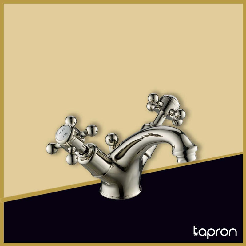 Traditional Deck Mounted Mono Basin Mixer Tap with Crosshead Handles-Tapron