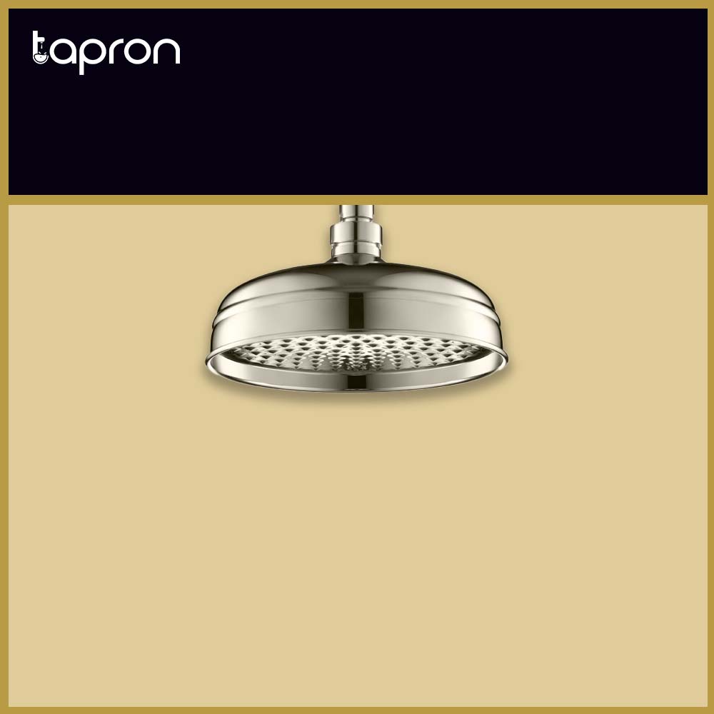 Nickel Victorian shower head with traditional shower arm 