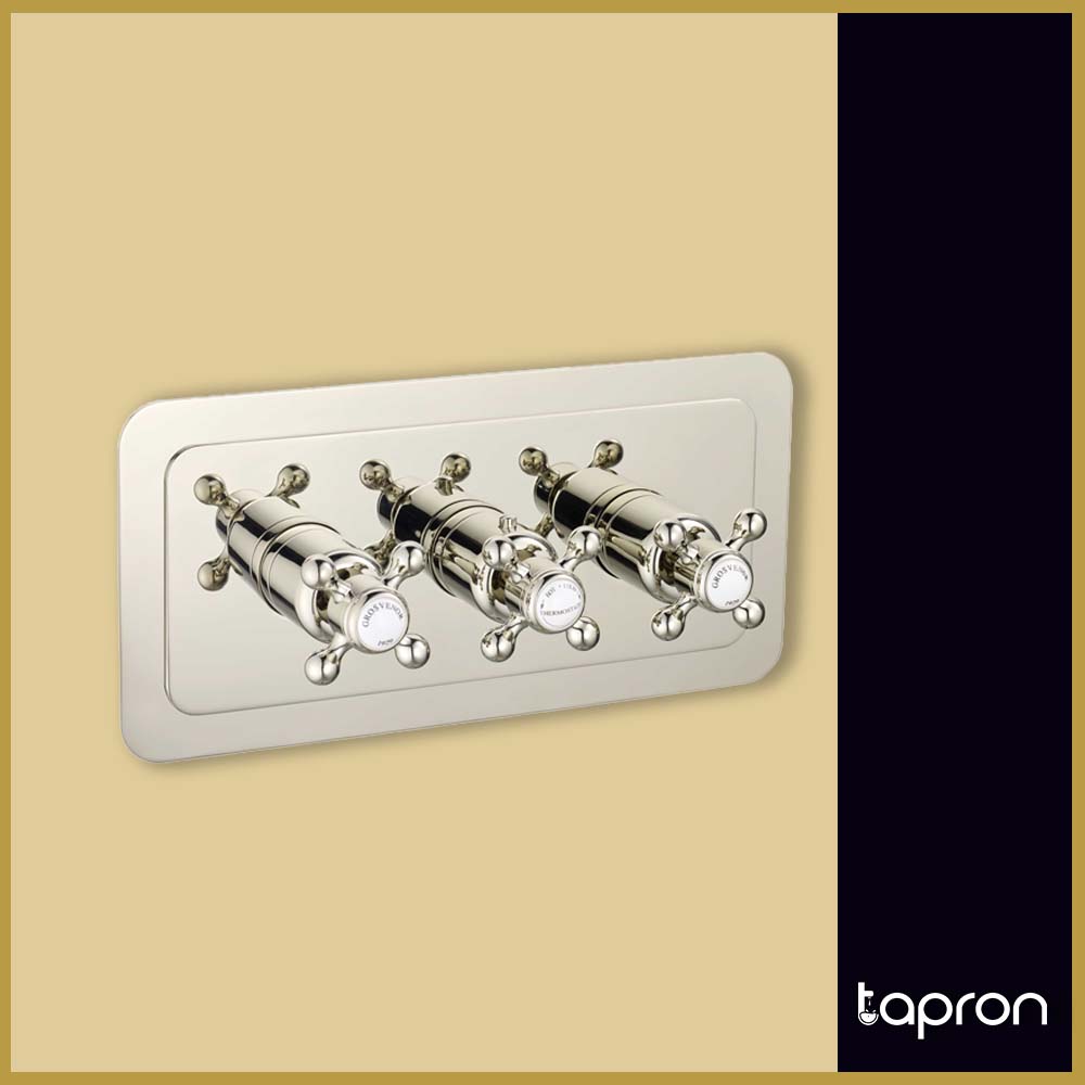 Nickel Traditional 3 Outlet Concealed Thermostatic Shower Mixer Valve -Tapron