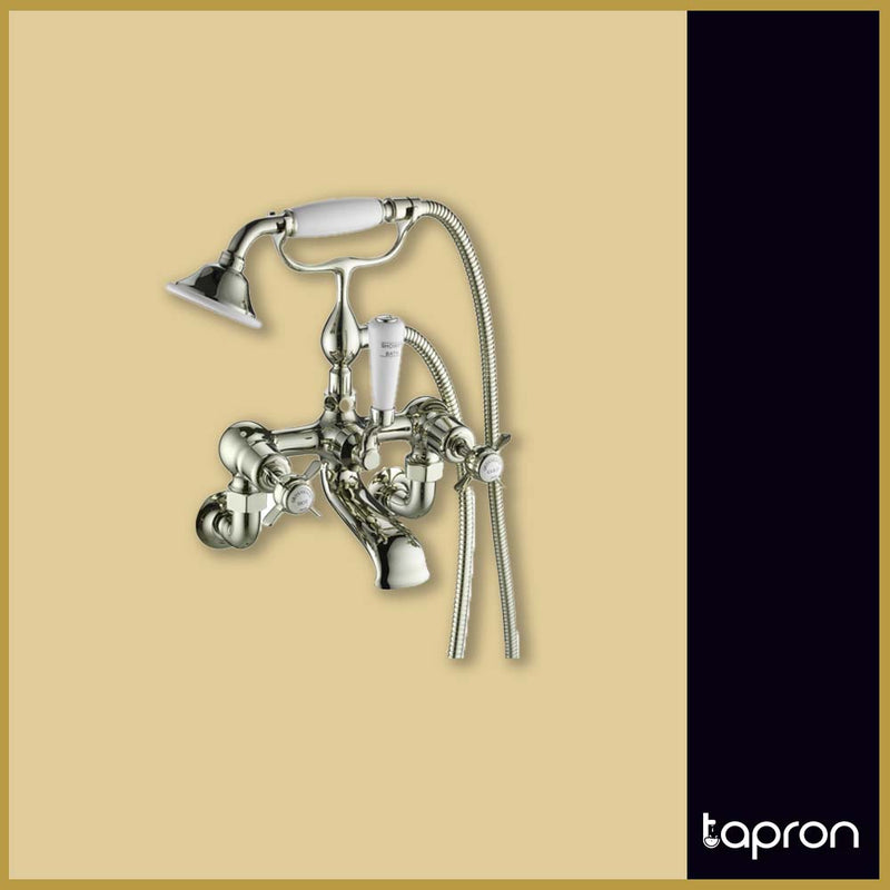  Nickel Finish Traditional Wall Mounted Bath Shower Mixer with Kit -Tapron