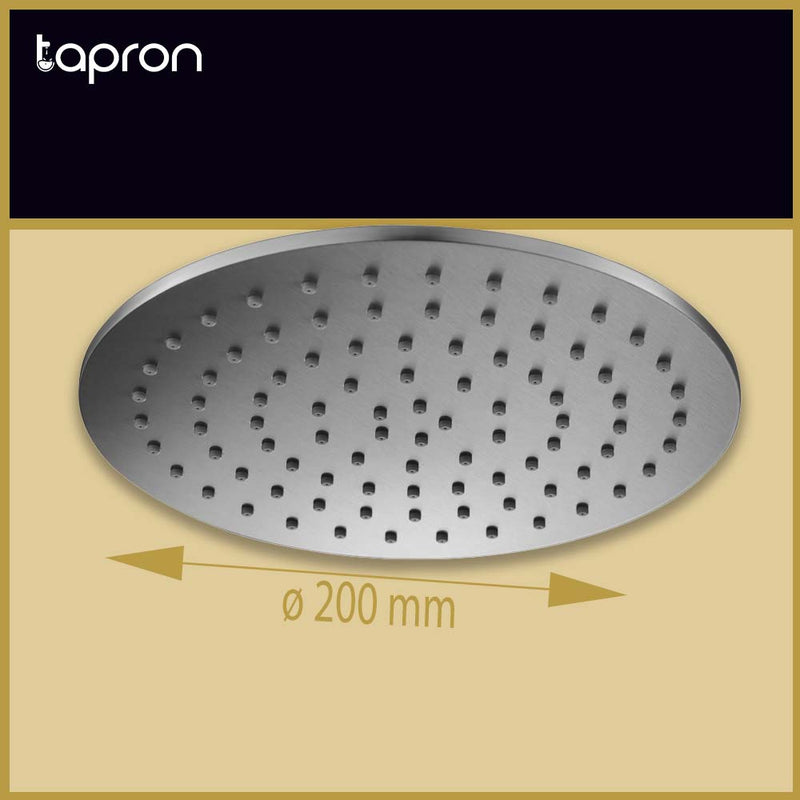 Stainless Steel Slim Round Fixed Rain Shower Head-Tapron