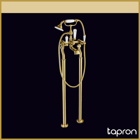 Gold Freestanding Bath Shower Mixer Tap with Shower Kit -Tapron