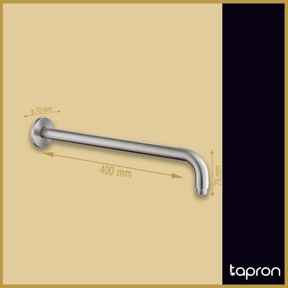 Inox Brushed Stainless Steel Round Wall Shower Arm - 400mm Secondary image
