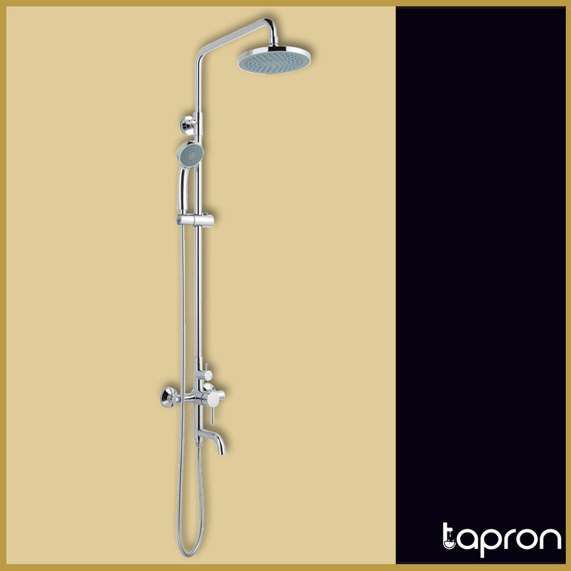 Rigid Riser Shower Set with Overhead Shower, Hand Shower, and Spout