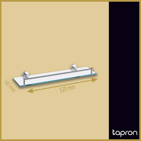 Wall-Mounted Glass Bathroom Shelf with Stainless Steel Rail-Tapron