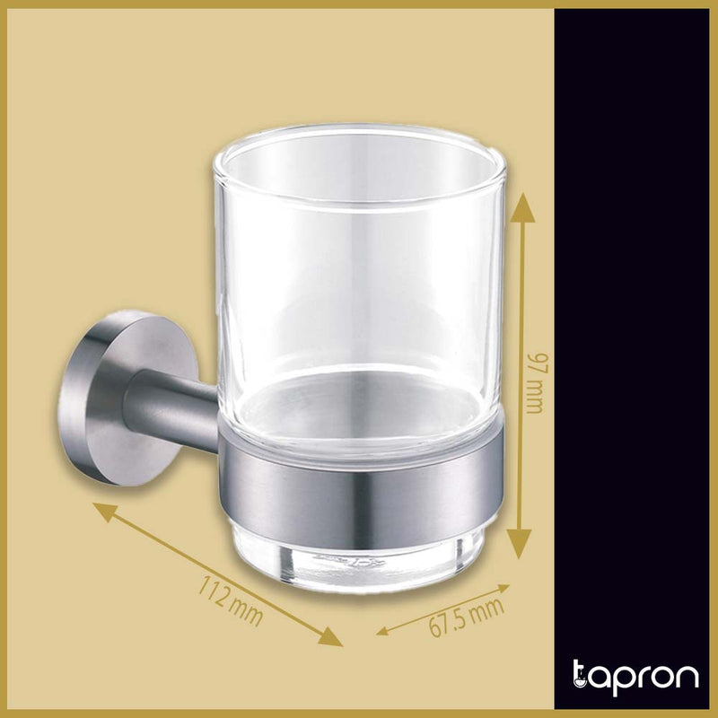 Glass Tumbler with Wall-Mounted Stainless Steel Tumbler Holder-Tapron