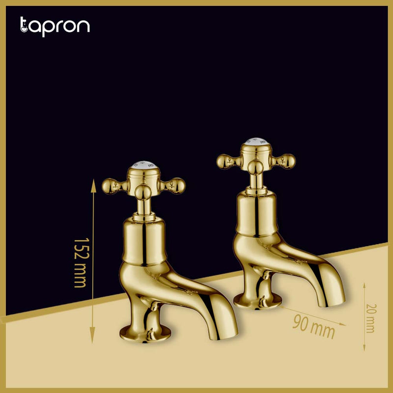 Gold Deck-Mounted Cloakroom Crosshead Basin Pillar Tap-Tapron