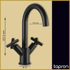 Matt Black 2 Lever Deck Basin Mixer Tap - Tapron