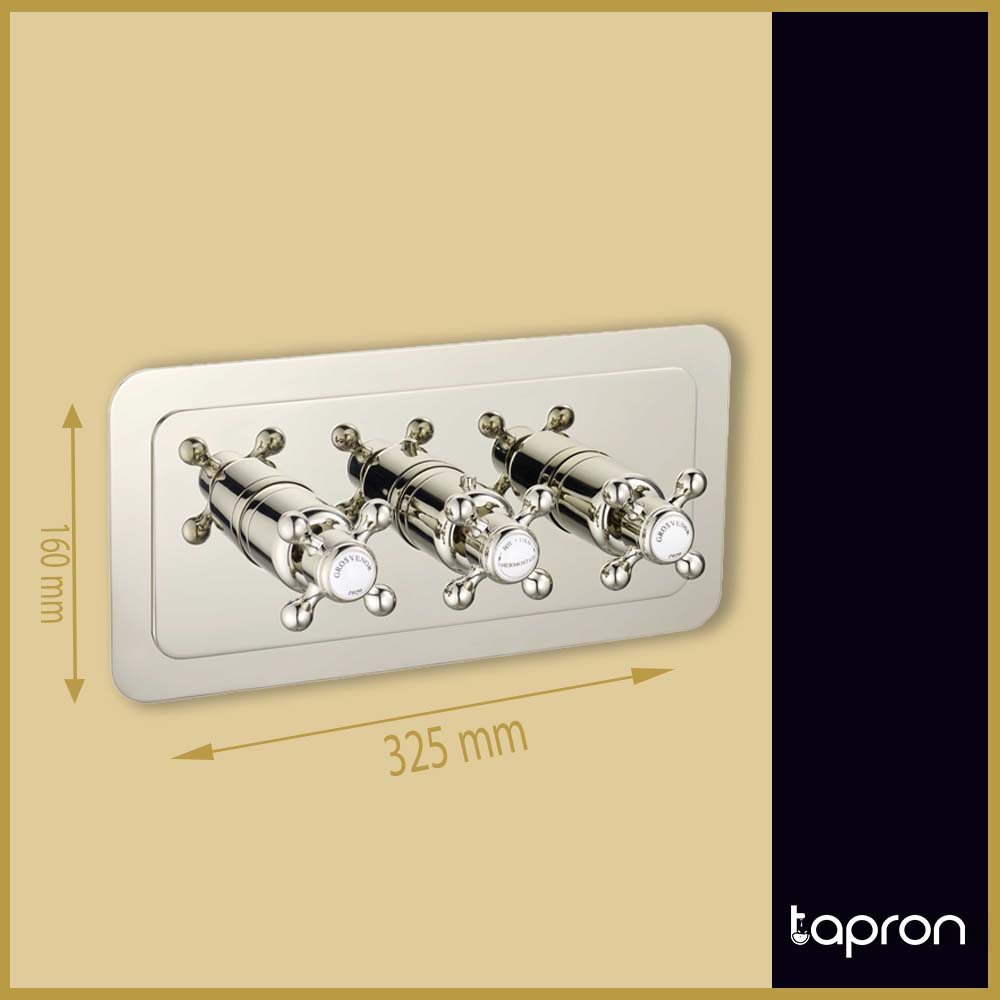 Traditional 3 Outlet Concealed Thermostatic Shower Mixer Valve - Brushed Nickel