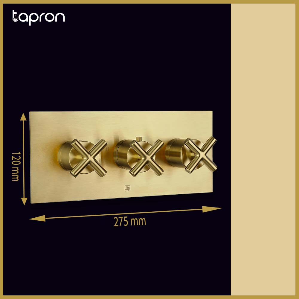 Brushed Brass Dual Outlet Thermostatic Shower Mixer Valve - Tapron