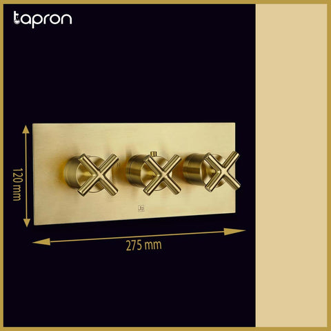 Brushed Brass Dual Outlet Thermostatic Shower Mixer Valve - Tapron