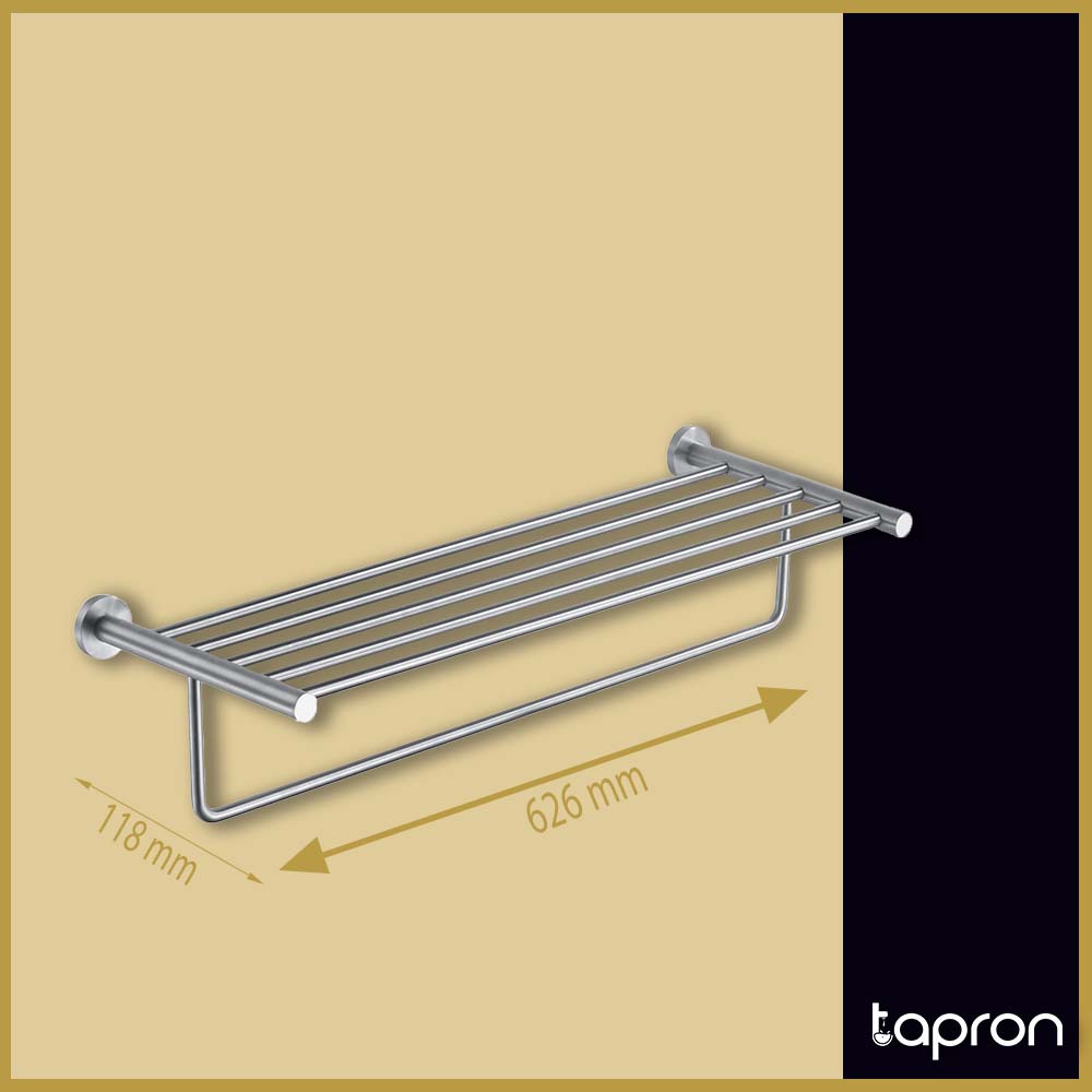 Wall-Mounted Bathroom Shelf with a Towel Rail (626mm)- Stainless Steel Secondary image