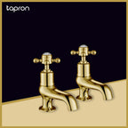  gold Deck-Mounted Cloakroom Crosshead Basin Pillar Tap-Tapron