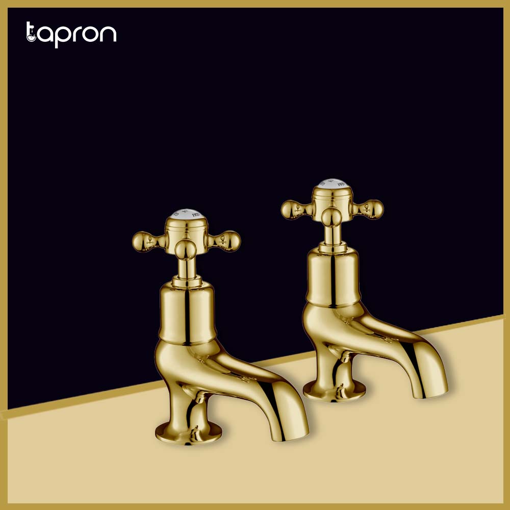  gold Deck-Mounted Cloakroom Crosshead Basin Pillar Tap-Tapron