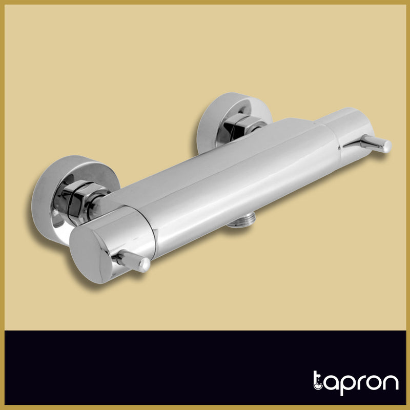  Chrome Wall-Mounted Round Thermostatic Shower Bar Valve -Tapron