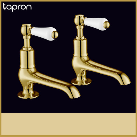  Gold Long Nose Basin Pillar Taps –Taron