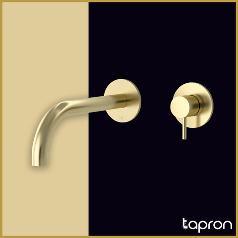 Gold Single Lever Wall Mounted Basin Mixer Tap -Tapron