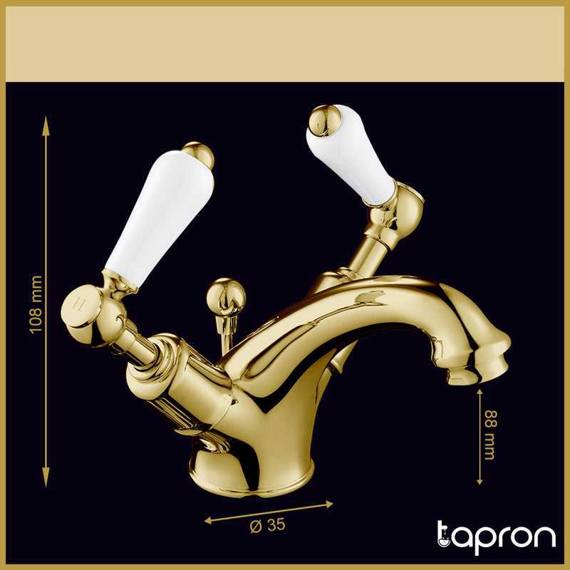 Gold Mono Bidet Mixer Tap with Pop Up Waste-Tapron