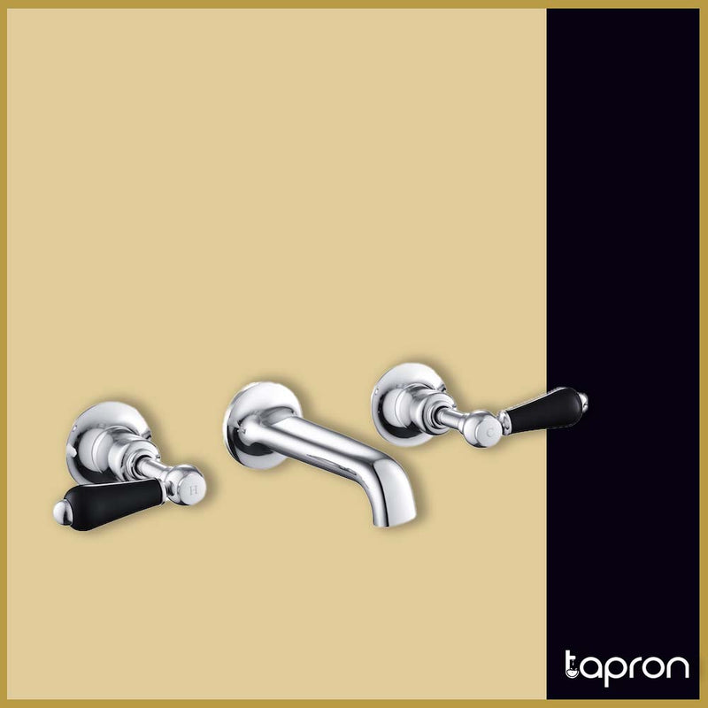 Wall-Mounted Basin Tap with Black Lever Handle -Tapron