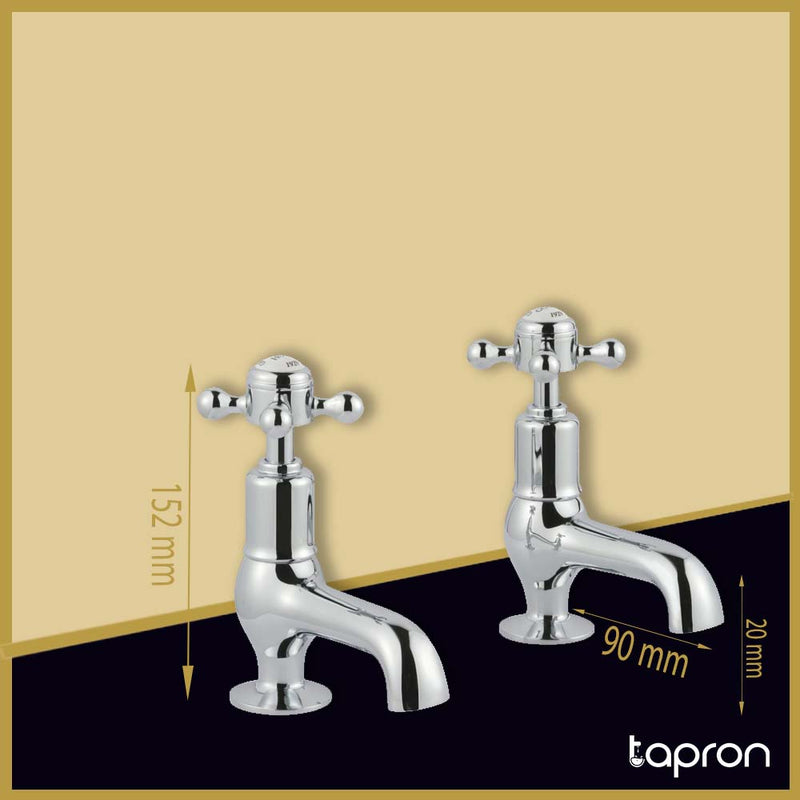 Traditional Chrome Basin Pillar Tap with Crosshead Handles-Tapron