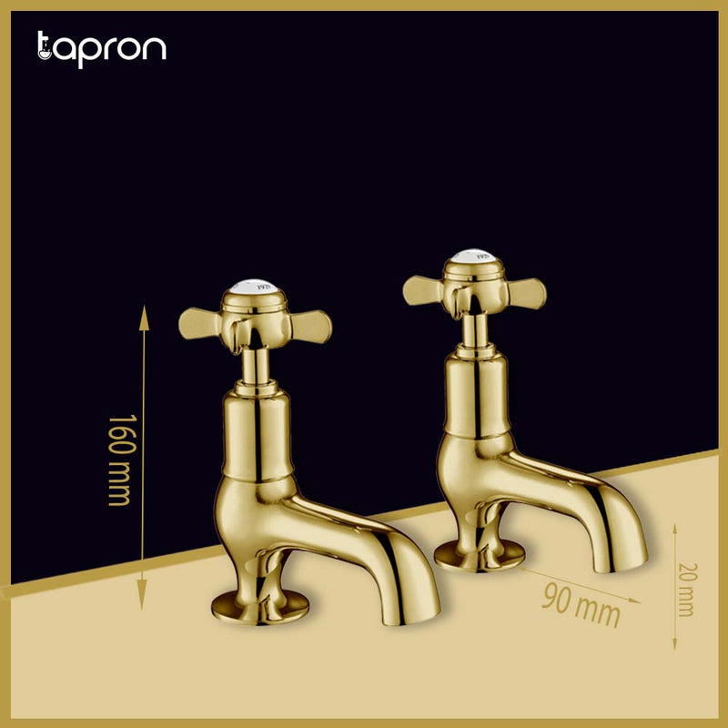 Vintage Pinch Gold Cloakroom Basin Pillar Tap-Tapron