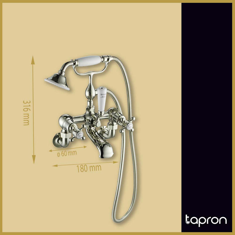 Crosshead Wall Mounted Bath Mixer With Shower Handset -Tapron