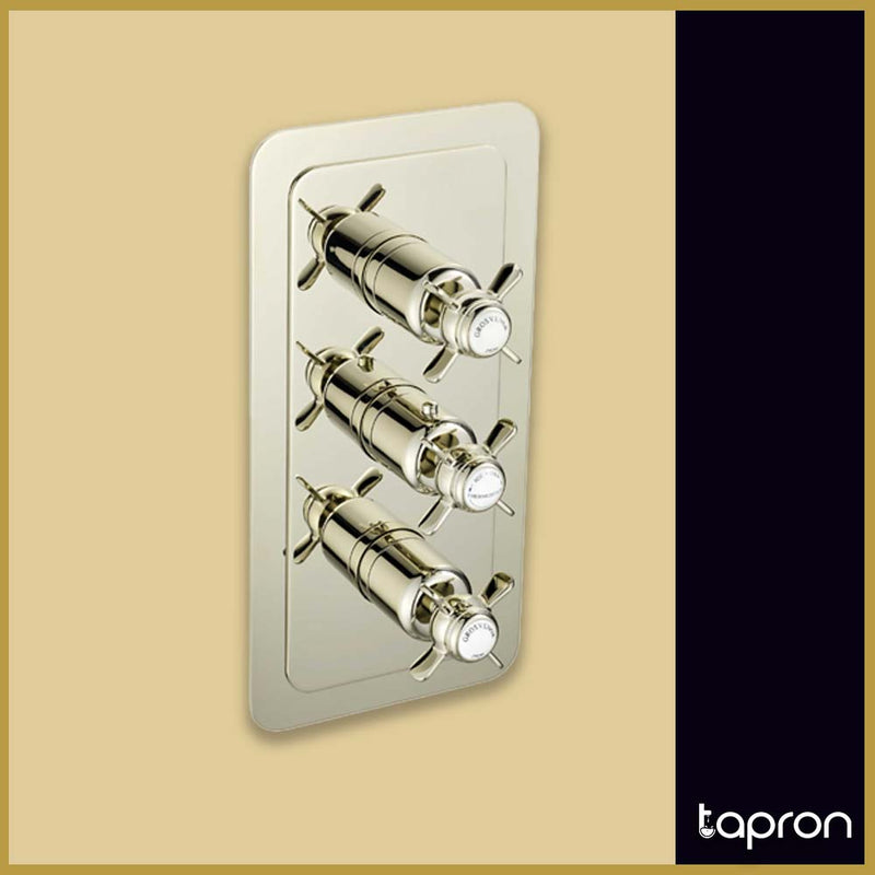 Nickel Traditional Thermostatic Concealed 3 Outlet Shower Valve - Tapron
