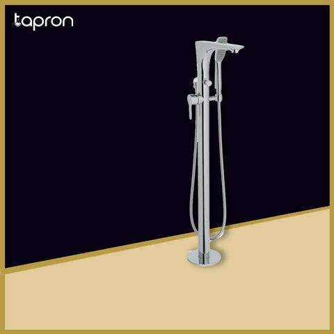 Chrome Floor Standing Bath Shower Mixer with Microphone Handset-Tapron