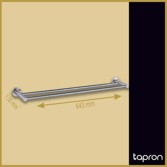 Brushed Stainless Steel Wall Mounted Twin Towel Rail - 640mm Secondary image