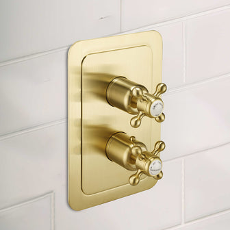brushed gold Thermostatic Concealed 2 Outlet Shower Valve Main image