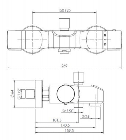 Thermostatic Bath and Shower Mixer without Kit Deck Mounted, HP 1 [1281] Secondary image