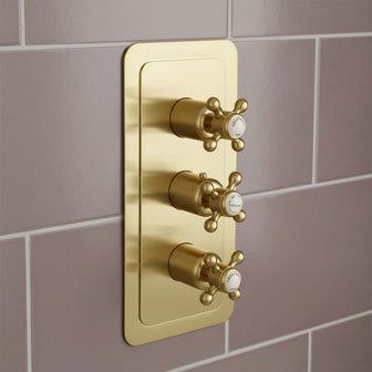 Thermostatic Concealed 2 Outlet Shower Valve - brushed brass Main image