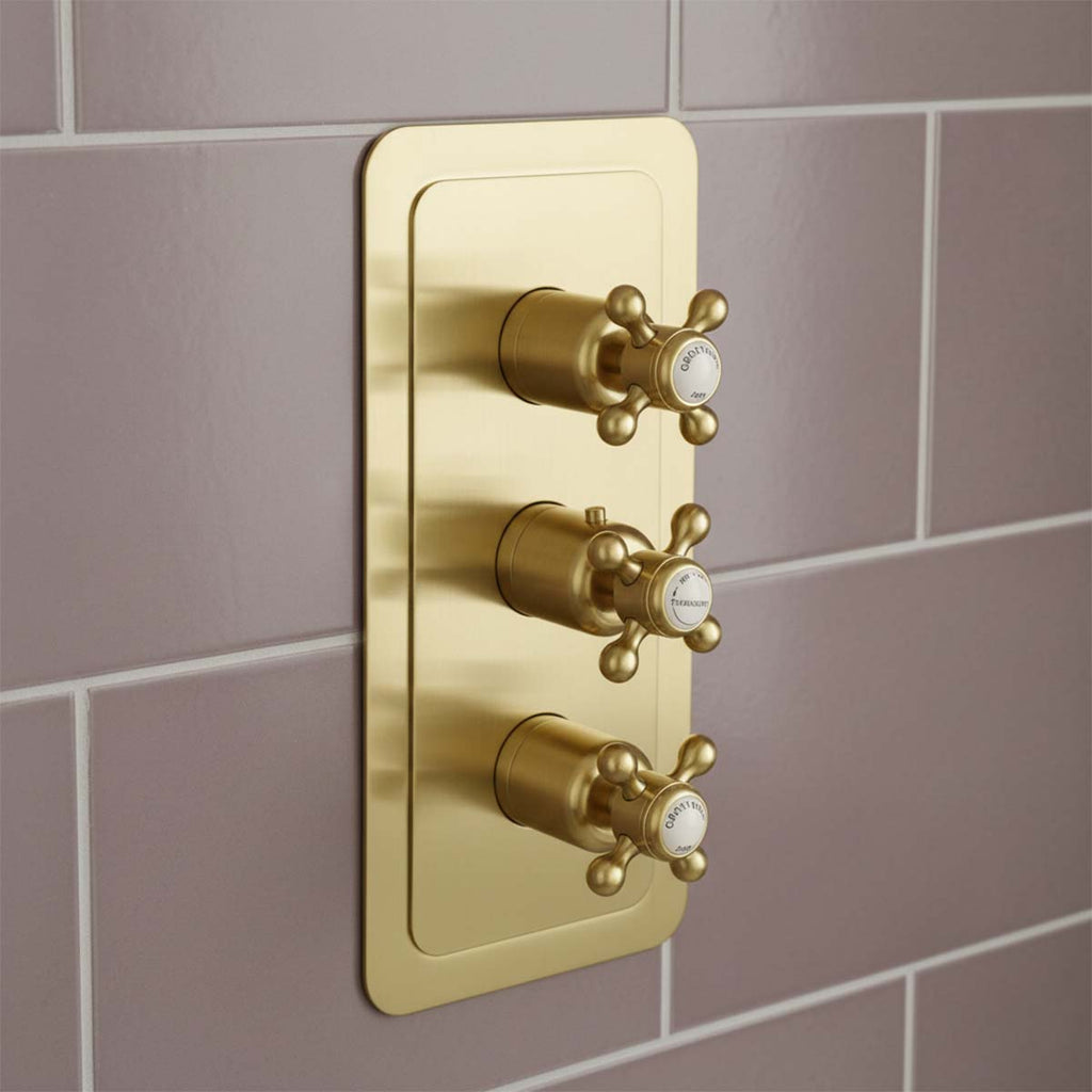  Thermostatic Concealed 2 Outlet Shower Valve - brushed brass