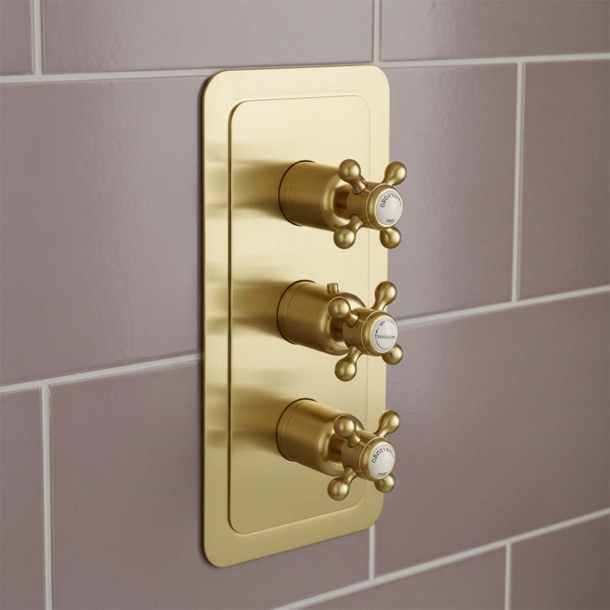  Thermostatic Concealed 2 Outlet Shower Valve - brushed brass