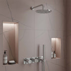 Thermostatic Concealed 2 Outlets Shower Valve with Attached Handle and Shower Head & Arm - Chrome