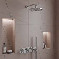 Thermostatic Concealed 2 Outlets Shower Valve with Attached Handle and Shower Head & Arm - Chrome