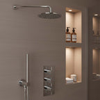 Thermostatic Concealed Shower Set with 2 Outlet Valve, Shower Head, Arm and Round Handheld Shower