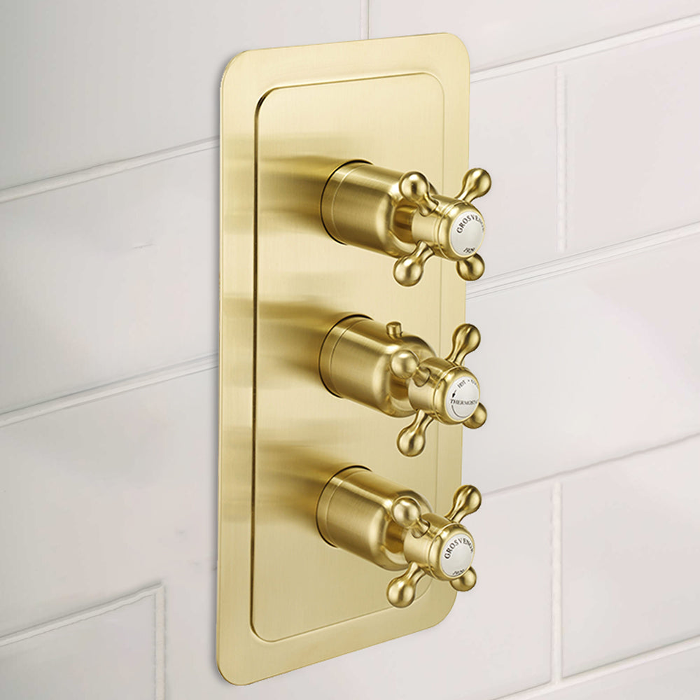 Gold Thermostatic Concealed 2 Outlet Shower Valve