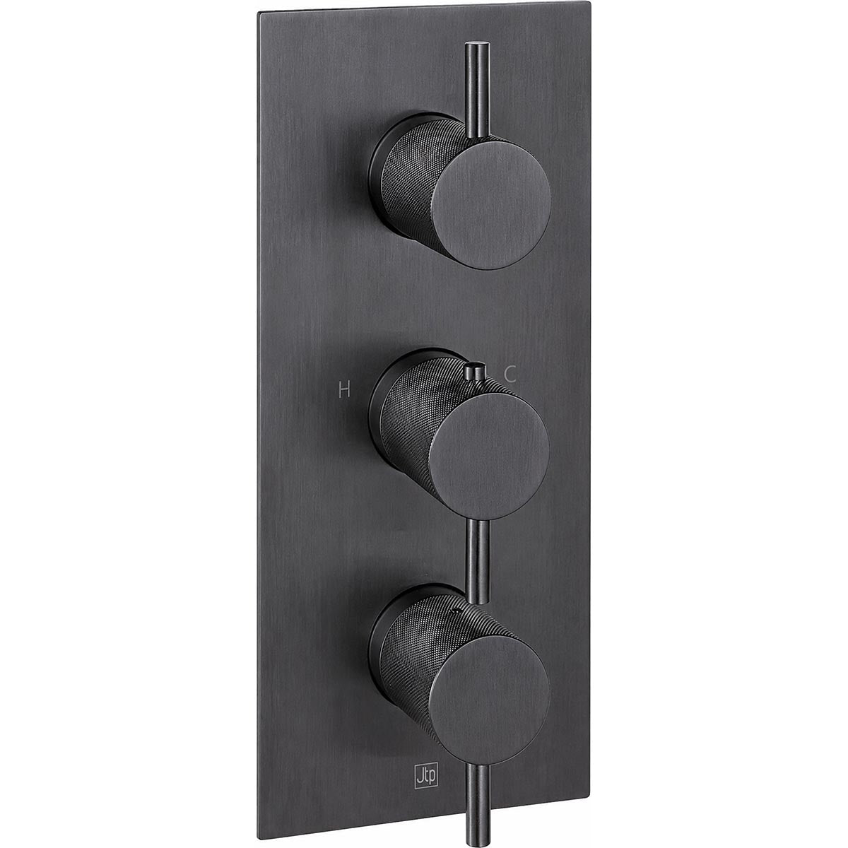 Thermostatic concealed 2 outlet shower valve brushed black knurled handles