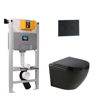 Black Wall Mounted Rimless Toilet with Seat & 0.980m W.C Frame and Matt Black Flush Plate Set Secondary image