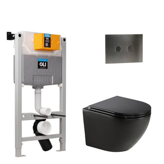 Black Wall Mounted Rimless Toilet with Seat & 0.980m W.C Frame and Brushed Black Flush Plate Set Secondary image