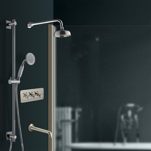 Traditional 3 Outlet Concealed Thermostatic Shower Mixer Valve – Brushed Nickel