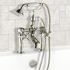 Traditional Deck Mounted Bath Shower Mixer Tap with Handset – Nickel