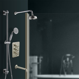 Traditional Three Outlet Concealed Thermostatic Shower Valve - Brushed Nickel Secondary image