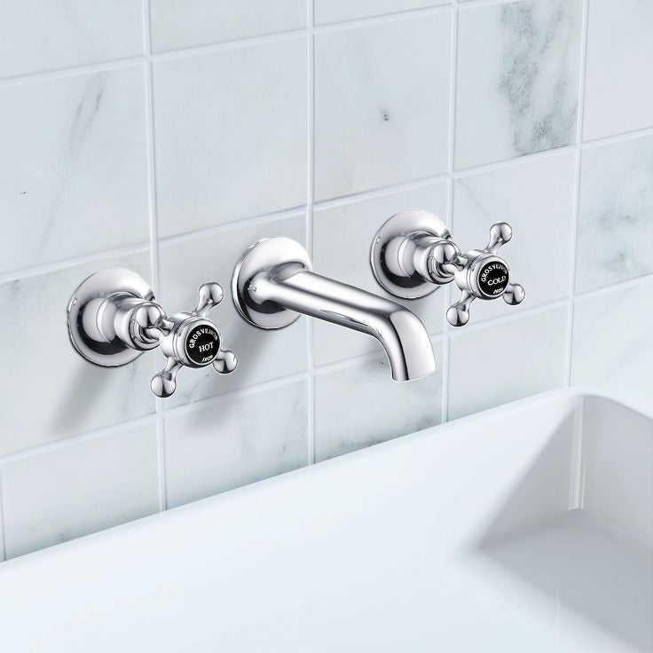 Traditional wall mounted 3 hole basin mixer tap Main image