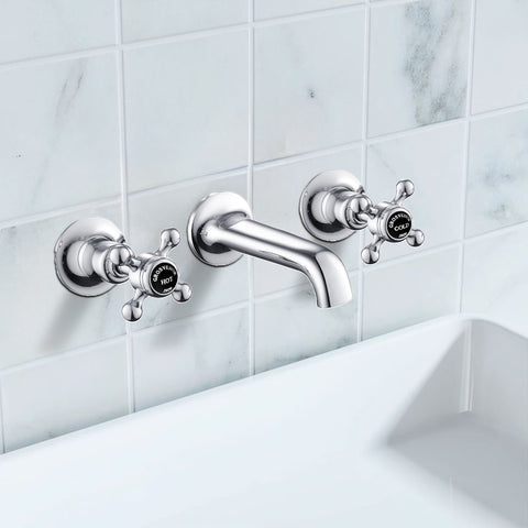 Traditional wall mounted 3 hole basin mixer tap
