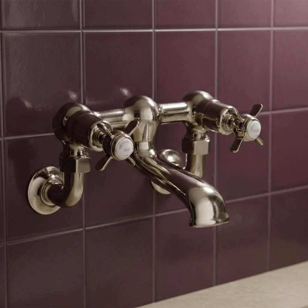 Traditional 2 Hole Wall Mounted Bath Filler Tap - Nickel 
