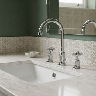 Traditional 3 Hole Deck Mounted Basin Mixer Tap with Pinch Handles- Chrome Main image