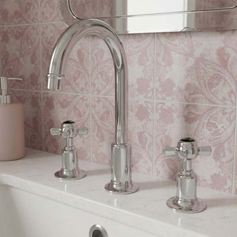 Traditional 3 Hole Deck Mounted Basin Mixer Tap with Swan Neck Spout Main image