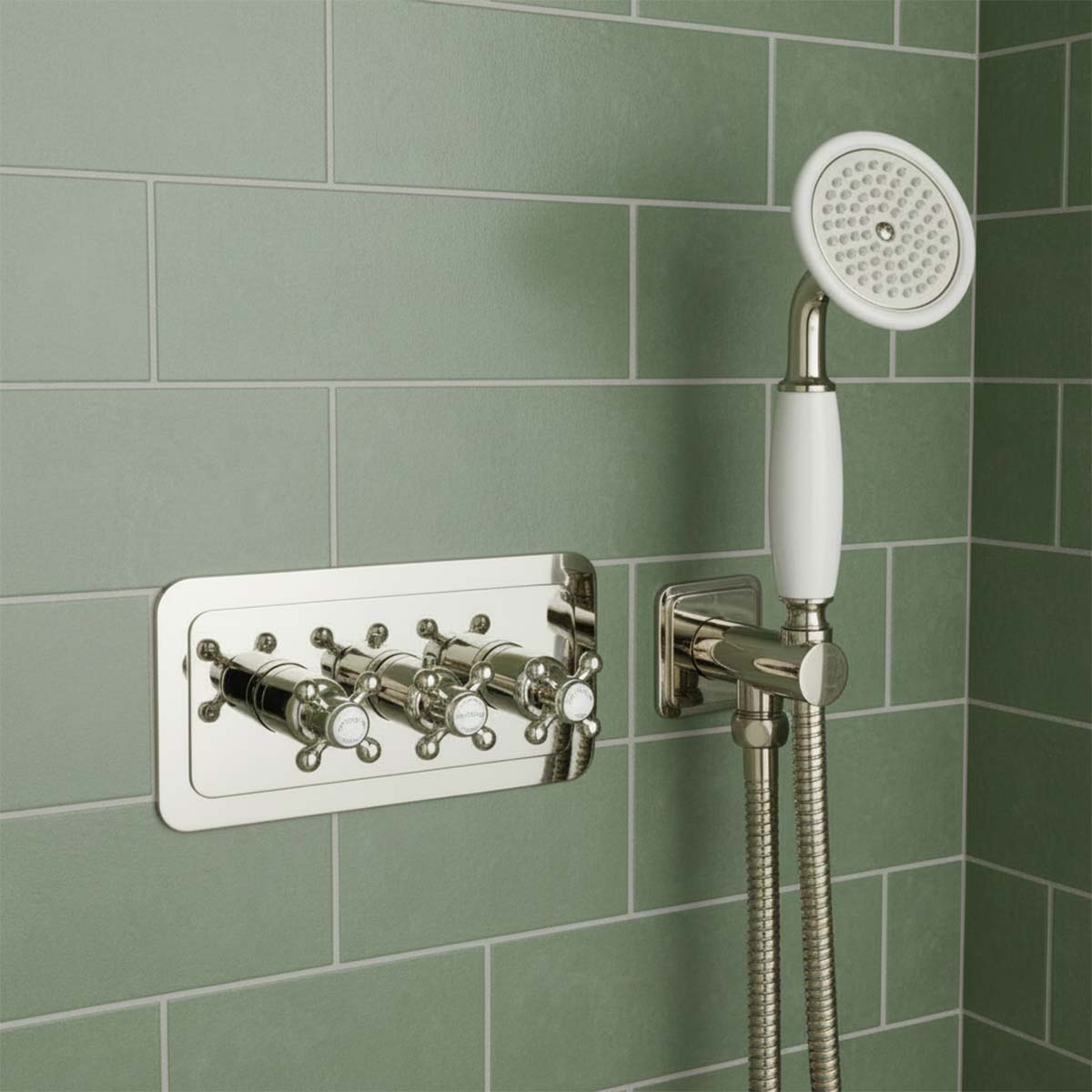 Traditional 3 Outlet Concealed Thermostatic Shower Mixer Valve – Nickel